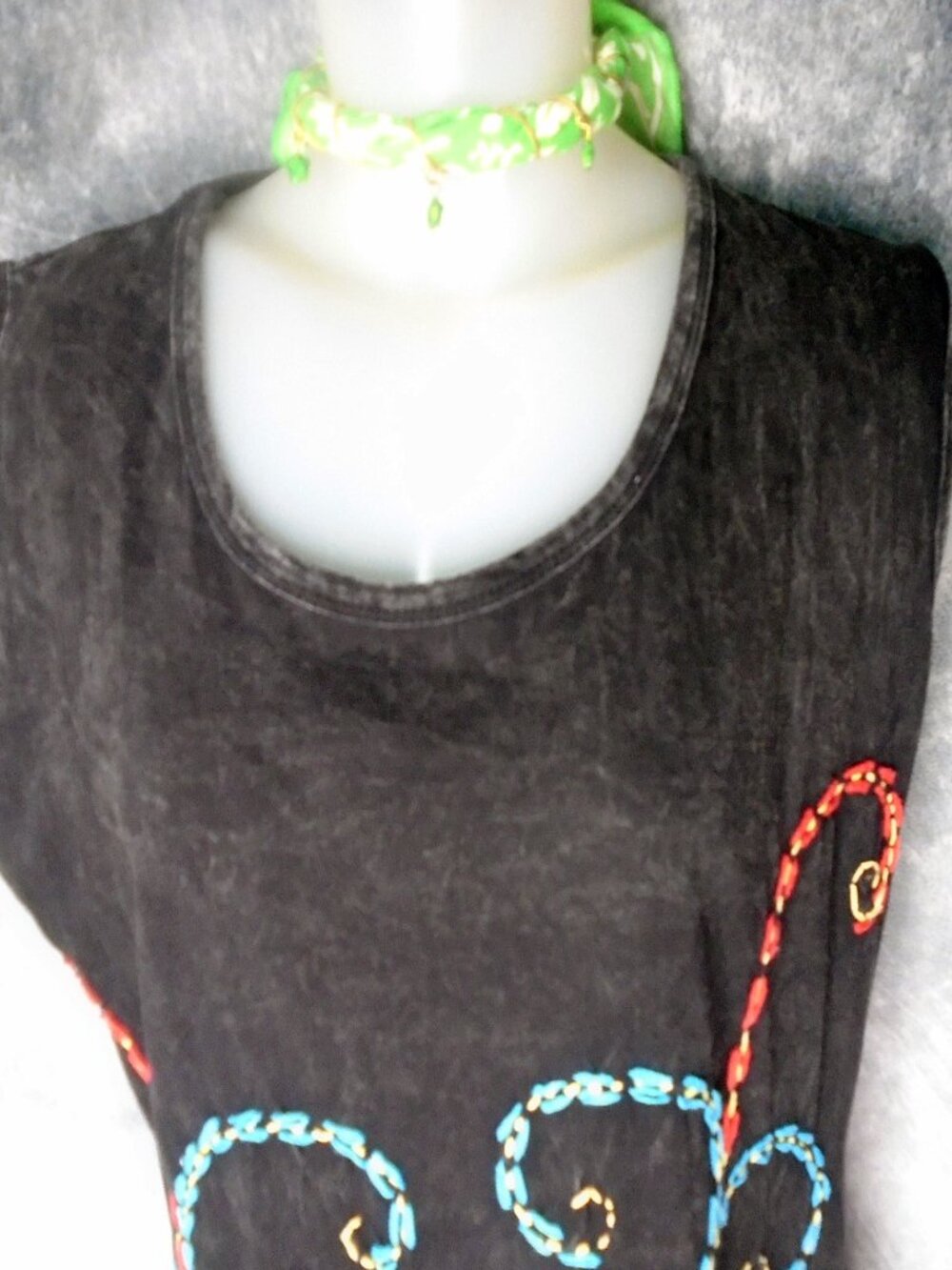 Rising International Dress Black Knit Colorful Hippie Applique Work - Picture 5 of 10